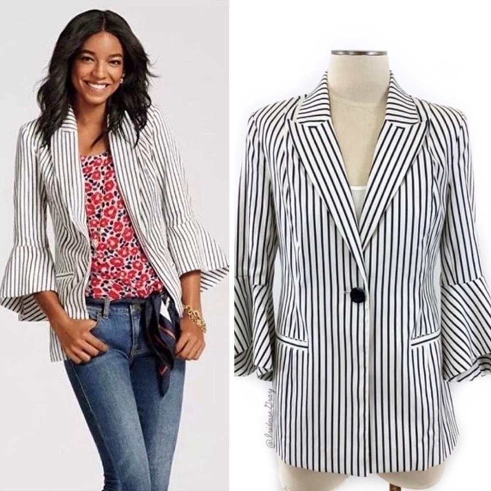 Cabi Striped Navy and White Women's Blazer